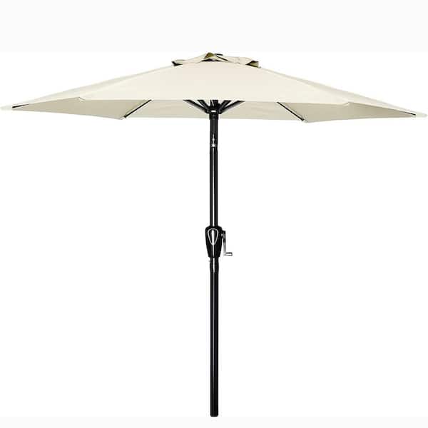 Unbranded 7.5 ft. Steel Market Outdoor Tilt Patio Umbrella in Beige with 6 Sturdy Ribs