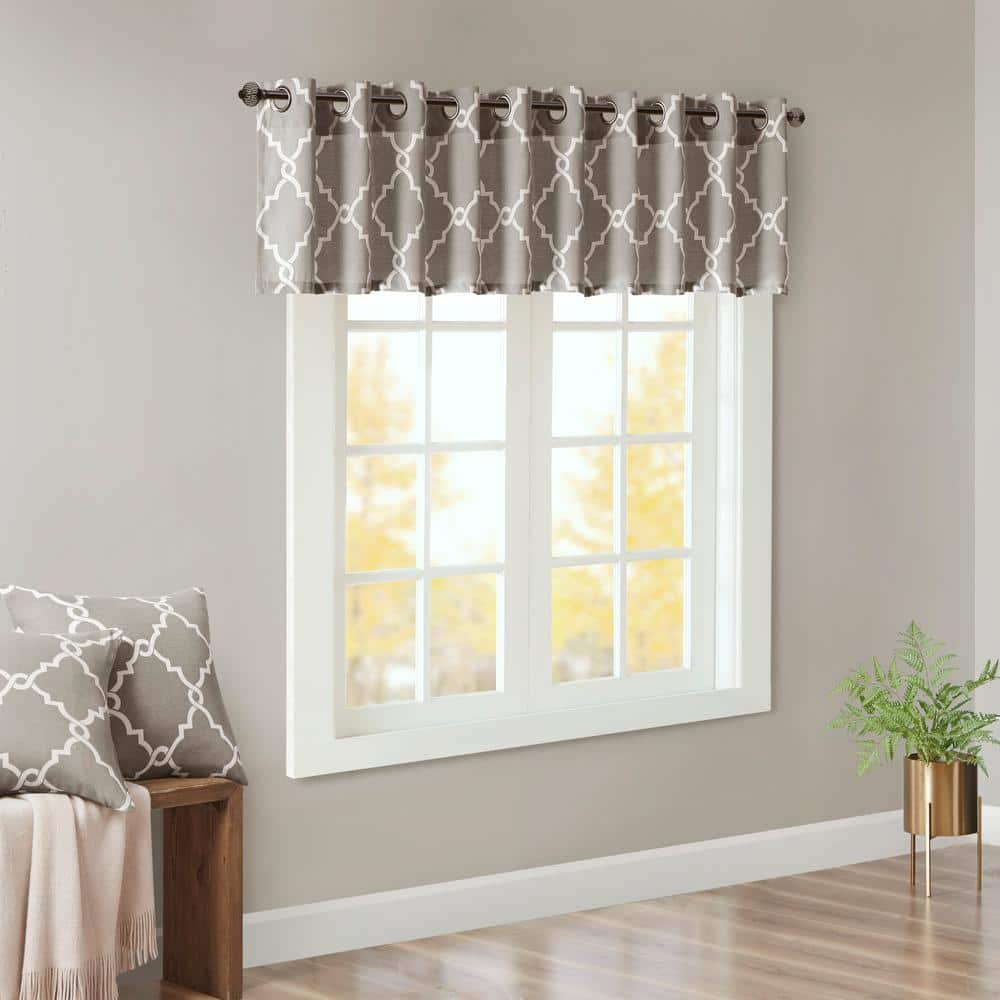 Madison Park Grey Cotton Blend Grommet Top Window Valance