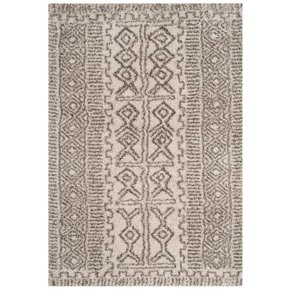 Ivory and Gray High Pile Shag Rectangle Rug