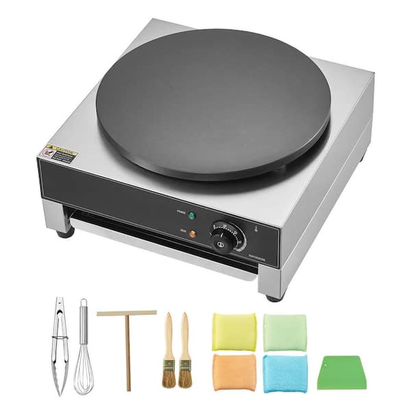 SVOPES 1,700-Watt Electric Crepe Maker 16 in. Single Waffle Maker Commercial Flat Plate Griddle Nonstick Stainless Steel Silver