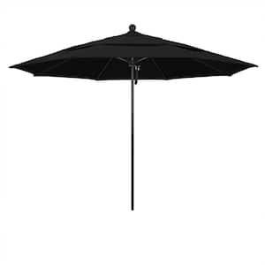 11 ft. Black Aluminum Commercial Market Patio Umbrella with Fiberglass Ribs and Pulley Lift in Black Sunbrella