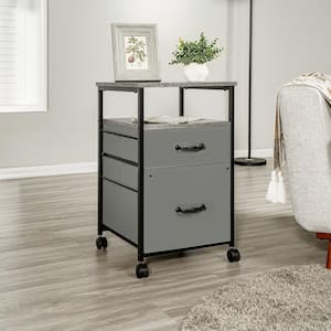 15.3 in. 2-Drawer with Shelf Rectangle Nightstand, Side table for Bedroom with Wood Top in Gray