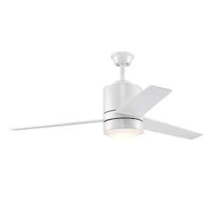 52 in. Indoor White Integrated LED Modern Ceiling Fan with Light, Wall Control Switch, and 3 Blades