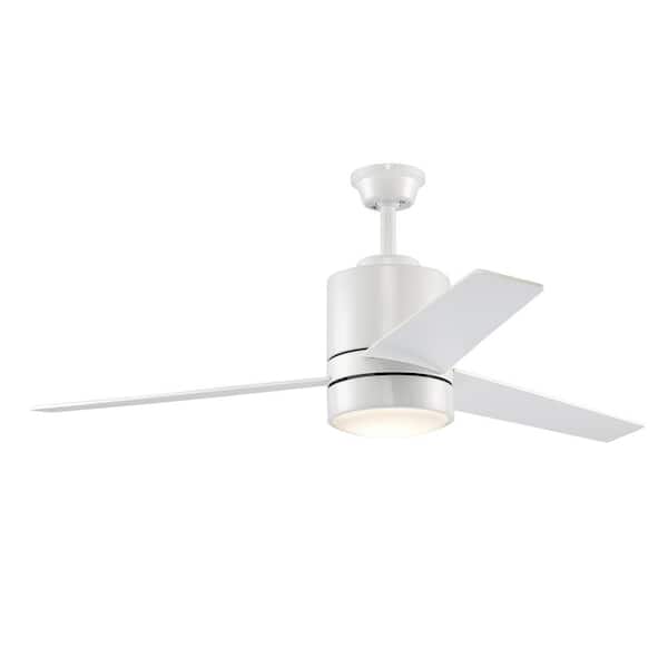 Bel Air Lighting 52 in. Indoor White Integrated LED Modern Ceiling Fan with Light, Wall Control Switch, and 3 Blades