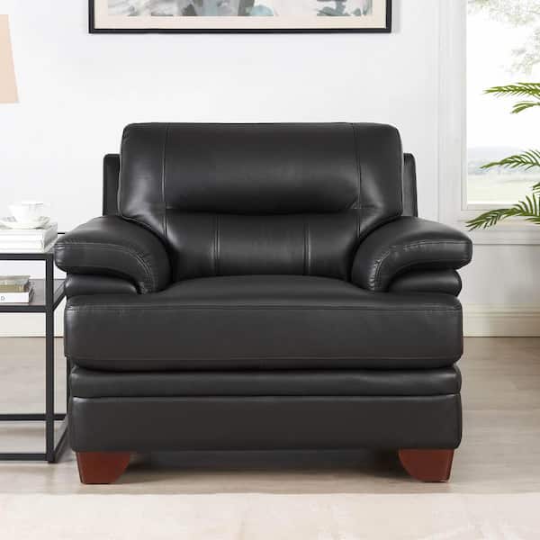 Luxor Black Top Grain Leather Arm Chair with Memory Foam