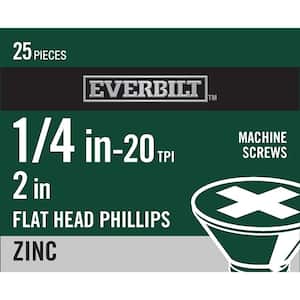 1/4 in.-20 x 2 in. Phillips Flat Head Zinc Plated Machine Screw (25-Pack)