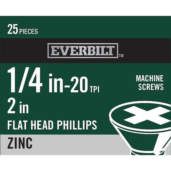 Everbilt 1/4 in.-20 x 2 in. Phillips Flat Head Zinc Plated Machine Screw (25-Pack)