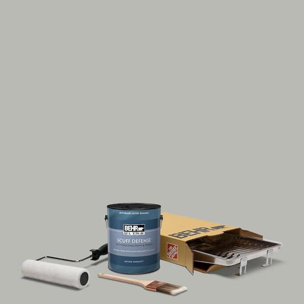 BEHR 1 gal. #PPU18-11 Classic Silver Extra Durable Satin Enamel Interior Paint and 5-Piece Wooster Set All-in-One Project Kit