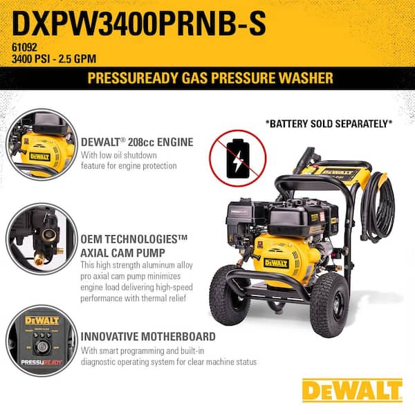 DEWALT DXPW3400PRNB-S 3400 PSI 2.5 GPM Gas Cold Water PressuReady Pressure Washer with OEM Branded Engine - 3