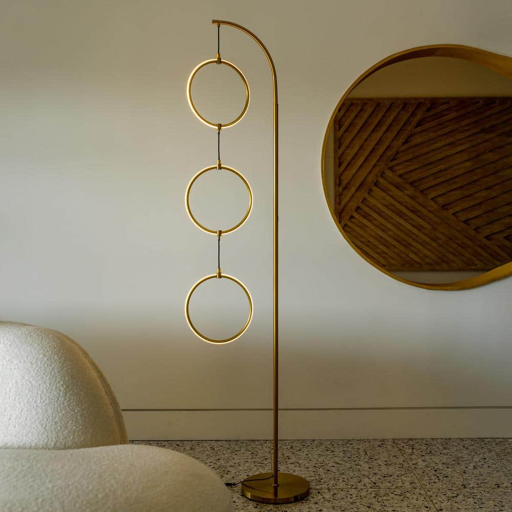 Brass Arc LED Floor Lamp with 3-Way Touch Switch