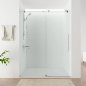 60 in. W x 76 in. H Frameless Sliding Shower Door in Chrome with Explosion-Proof Clear Glass