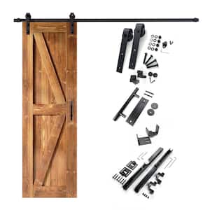 28 in. x 84 in. K-Frame Early American Solid Pine Wood Interior Sliding Barn Door with Hardware Kit, Non-Bypass