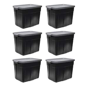 Roughneck 18-Gal. Storage Tote Container Organizer in Black/Cool Gray (6-Pack)