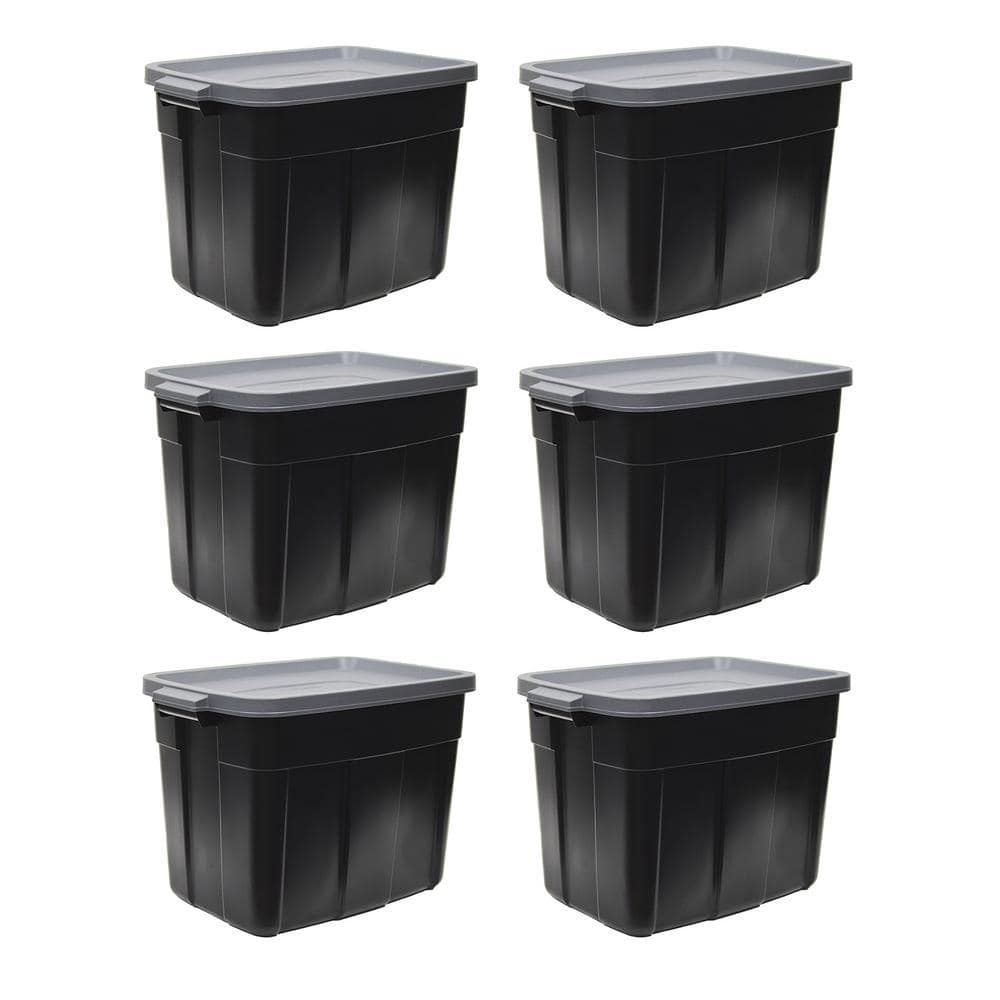 Rubbermaid Roughneck Storage Tote Container Organizer in Black/Cool  Gray (6-Pack) RMRT180057-6pack The Home Depot