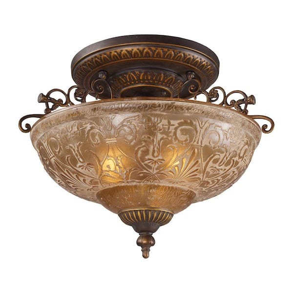 Titan Lighting 3-Light Golden Bronze Ceiling Semi-Flush Mount Light