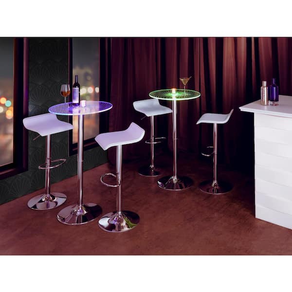 Lumisource Spyra-Ale 3-Piece Chrome Metal, White Faux Leather, and Clear Acrylic Top Bar Set