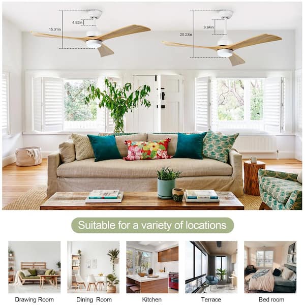 Quiet 52 in. Matte White Indoor Ceiling Fan with Light, Solid Wood Blade and Remote Included