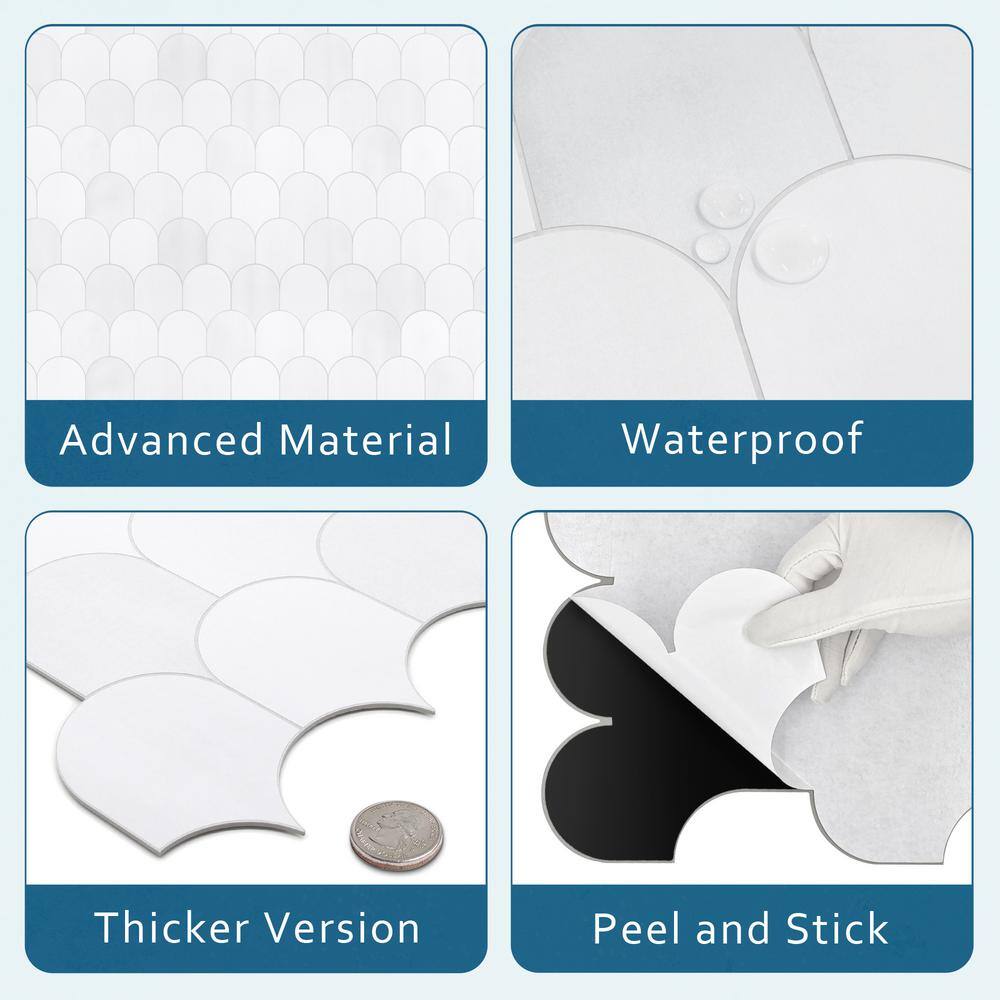 White Stone Composite Peel & Stick Mosaic Tile Sheets