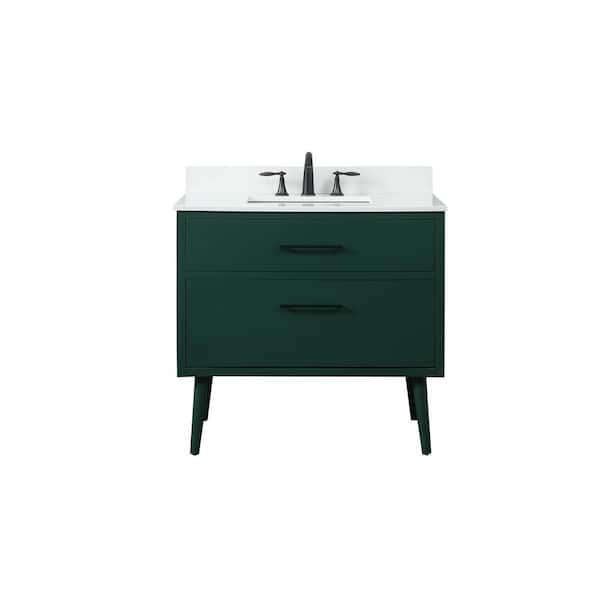 Unbranded Simply Living 36 in. W x 22 in. D x 33.5 in. H Bath Vanity in Green with Ivory White Engineered Marble Top