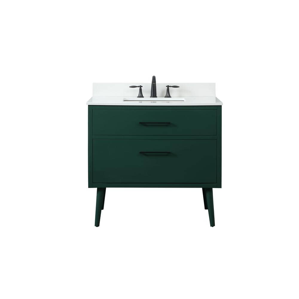 36 in. W Single Bath Vanity in Green with Engineered Stone Vanity Top in Iv
