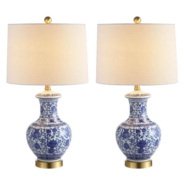 Jennifer 25.25 in. Blue/White Ceramic/Metal LED Table Lamp (Set of 2)