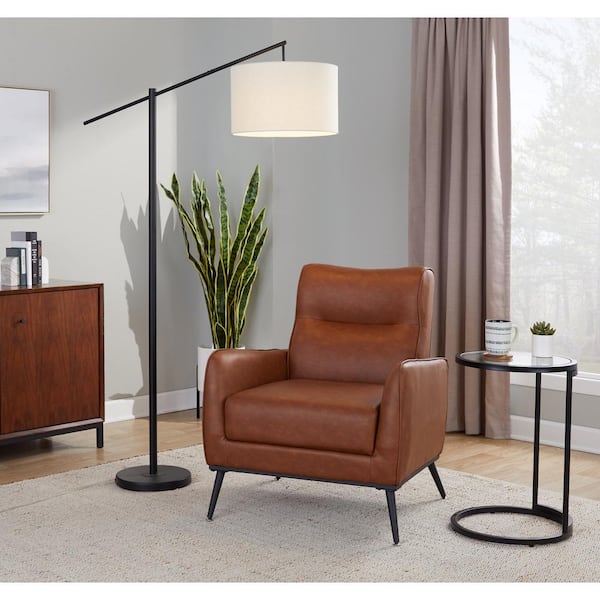 Casper Camel Faux Leather and Black Metal Lounger Arm Chair