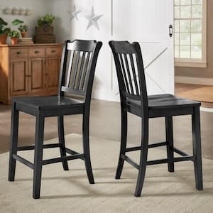 Antique Black Slat Back Wood Counter Height Chair (Set of 2)