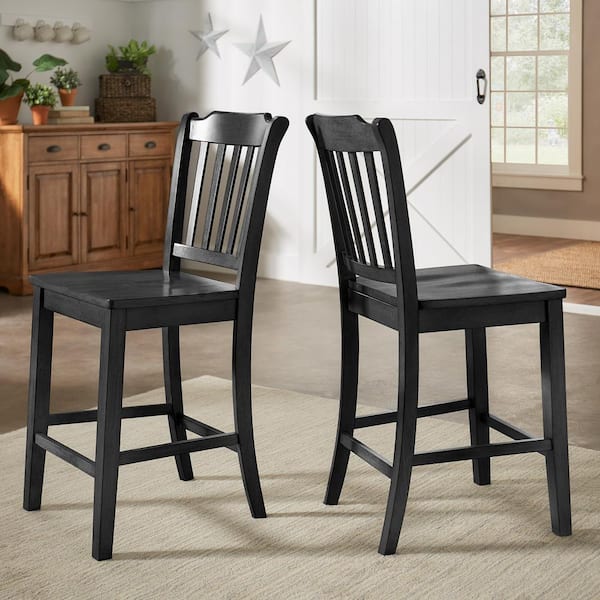 INSPIRE Q Antique Black Slat Back Wood Counter Height Chair (Set