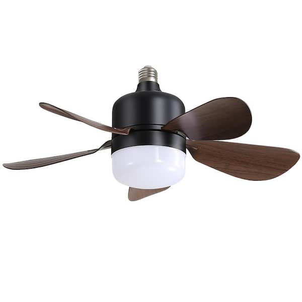 ARISKEEN 16 in. Indoor Black Socket Ceiling Fans with Dimmable LED Light, 2 in 1 Screw Small Ceiling Fan for Bathroom