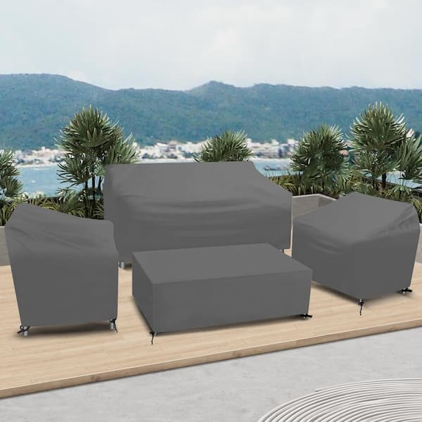 OVCRNIBI 4 Pieces Patio Conversation Set Cover, 1 Sofa Cover/2 Armchair Covers/1 Table Cover, Outdoor Funiture Covers, Gray