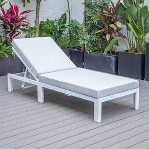 Chelsea Modern White Aluminum Outdoor Patio Chaise Lounge Chair with Light Grey Cushions