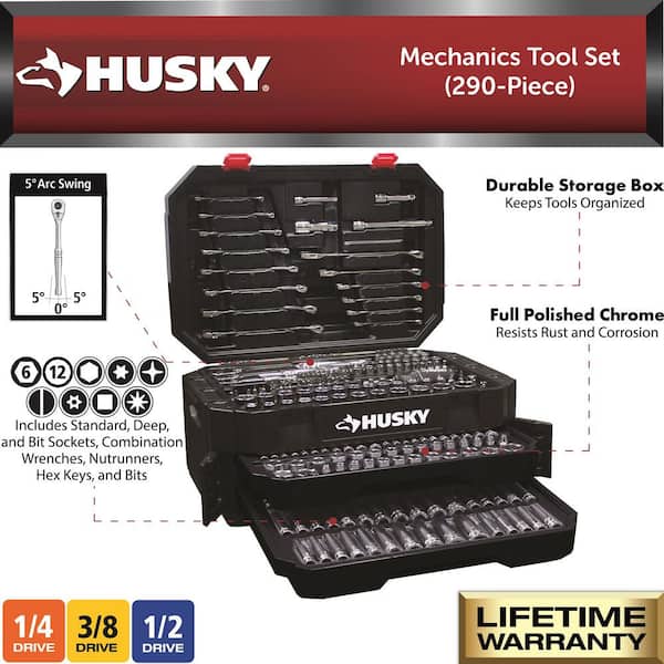 Husky Mechanics Tool Set 290 Piece H290mts The Home Depot