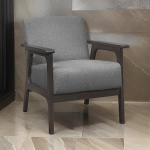 Gray Polyester Arm Chair with Antique Gray Solid Rubberwood Frame