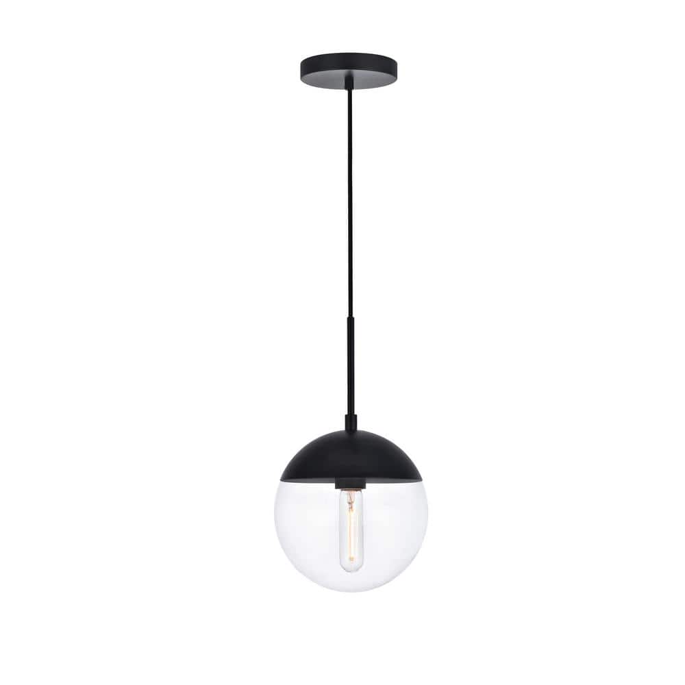 Timeless Home 8 in. 1-Light Black And Clear Pendant Light, Bulbs Not Includ
