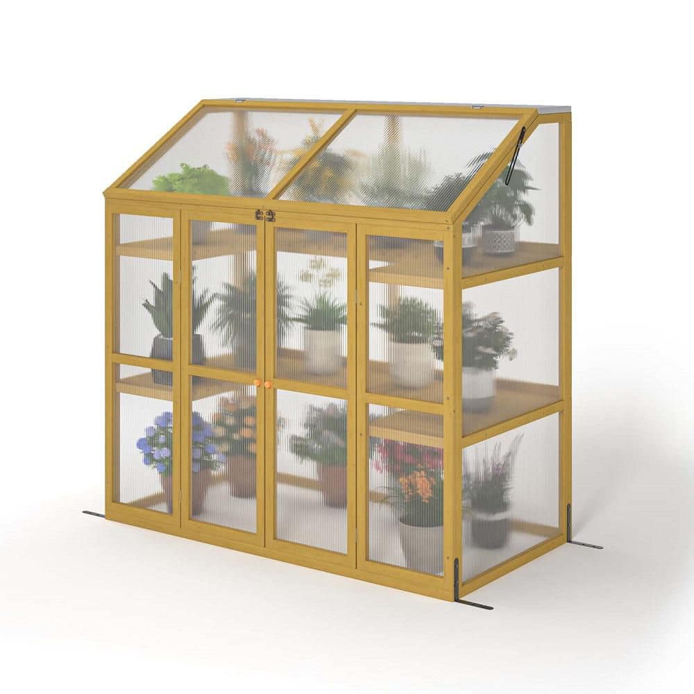 53 in. W x 28 in. D x 54 in. H Wooden Brown Greenhouse, Polycarbonate Garde