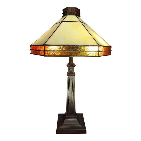 Warehouse of Tiffany Rebecca's Mission-Style 26 in. 2-Light Bronze Indoor Table Lamp with Tiffany-Style Shade