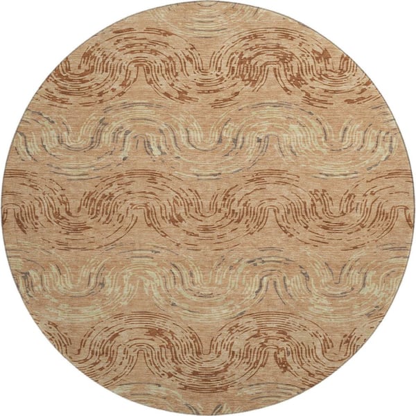 Mayfield Premium Machine Washable Abstract AMF2461 Copper 8 ft. x 8 ft. Round Rug
