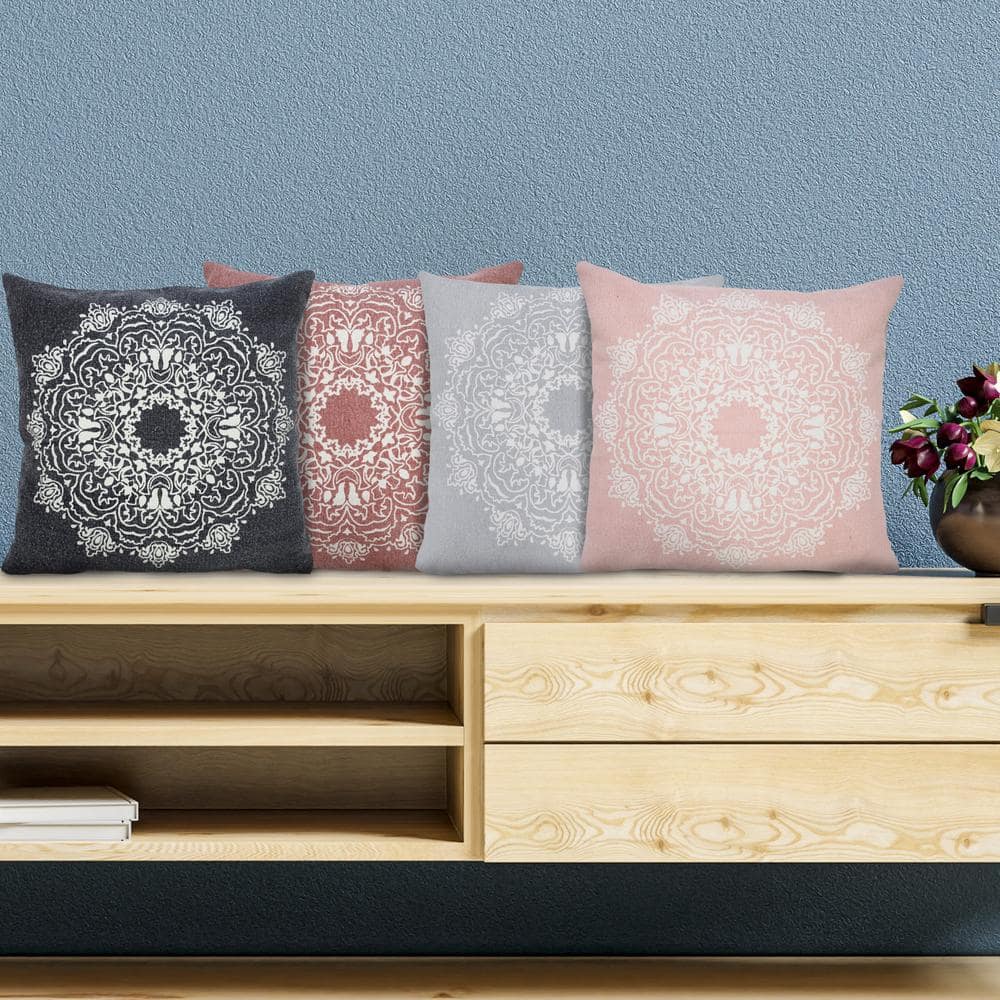 Bohemian Transitional Stonewashed 20" Square Mandala Medallion Cotton Throw Pillow