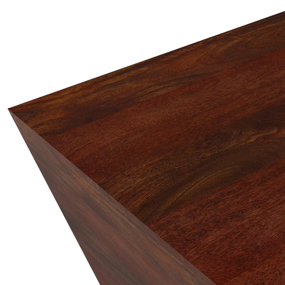 Cognac Brown Solid Mango Wood Square Coffee Table with Brass Trim