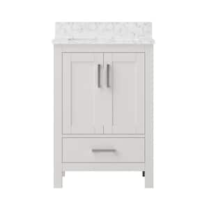 24 in. W x 22 in. D x 34 in. H Single Sink Bath Vanity Cabinet in White with Carrera Marble Top