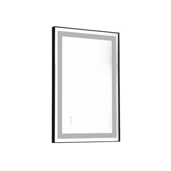 IDEAGLE 24 in. W x 35.8 in. H Large Rectangular Frameless Anti-Fog LED Wall Mount Bathroom Vanity Mirror in Matte Black