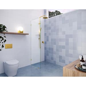 24 in. x 78 in. Frameless Fixed Single Panel Shower Door in Satin Brass Without Handle