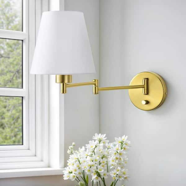 Merra Modern 1-Light Gold Plug-In/Hardwired Swing Arm Wall Lamp
