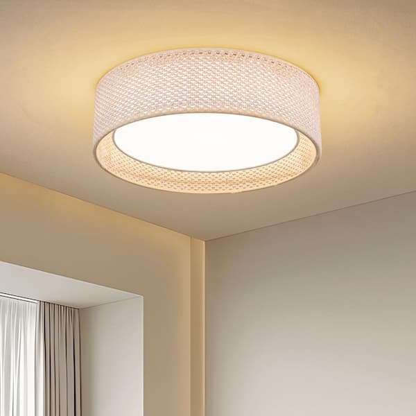 16 in. Dimmable Integrated LED Modern Rattan Flush Mount Closed to Ceiling Light Fixture for Bedroom, Entryway, Hallway