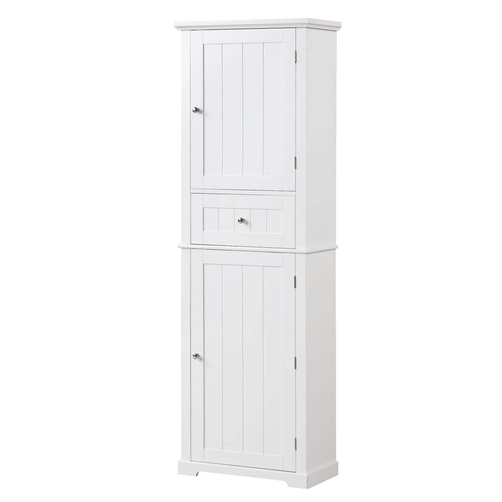 22 in. W x 11 in. D x 67 in. H White MDF Linen Cabinet with Adjustable Shel