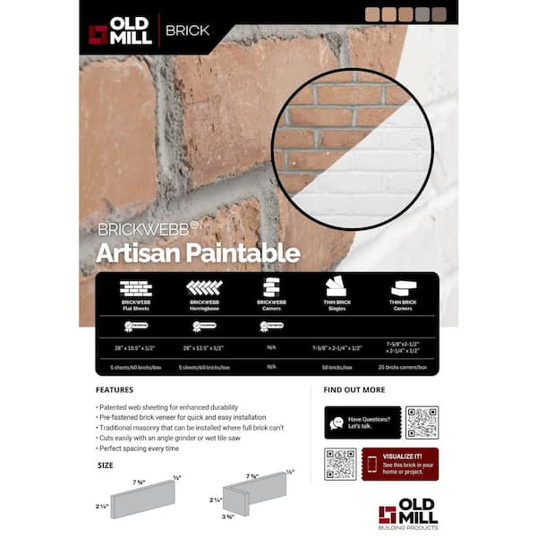 28 in. x 12.5 in. x 0.5 in. Brickwebb Herringbone Artisan Paintable Thin Brick Sheets (Box of 5-Sheets)
