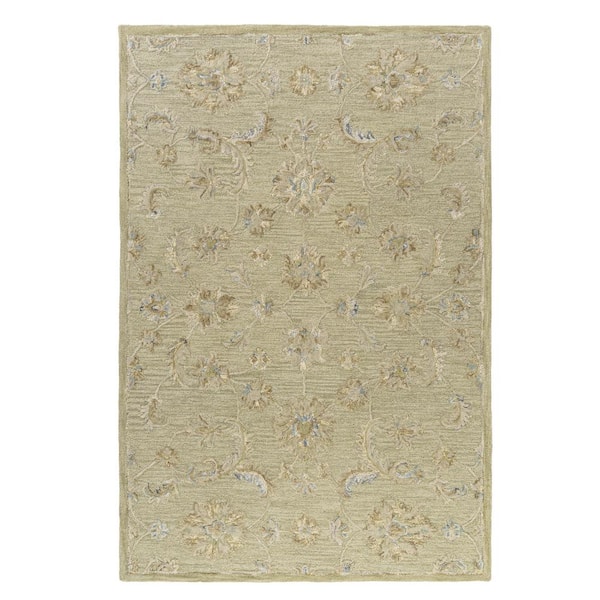 7'x9' Green and Brown Distressed Floral Indoor Area Rug