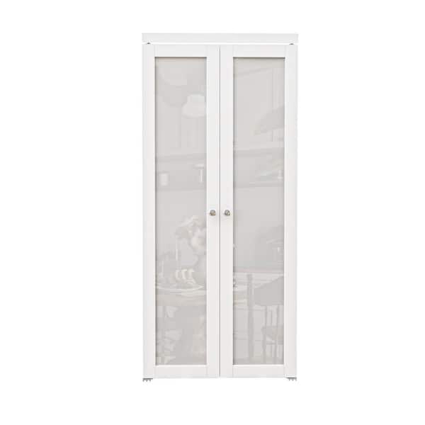 ARK DESIGN 36 in. x 80 in. 1-Lite Frosted Glass Solid Core White Finished (Pivot French) Glass Bi-fold Door with 2-Type of Hardware