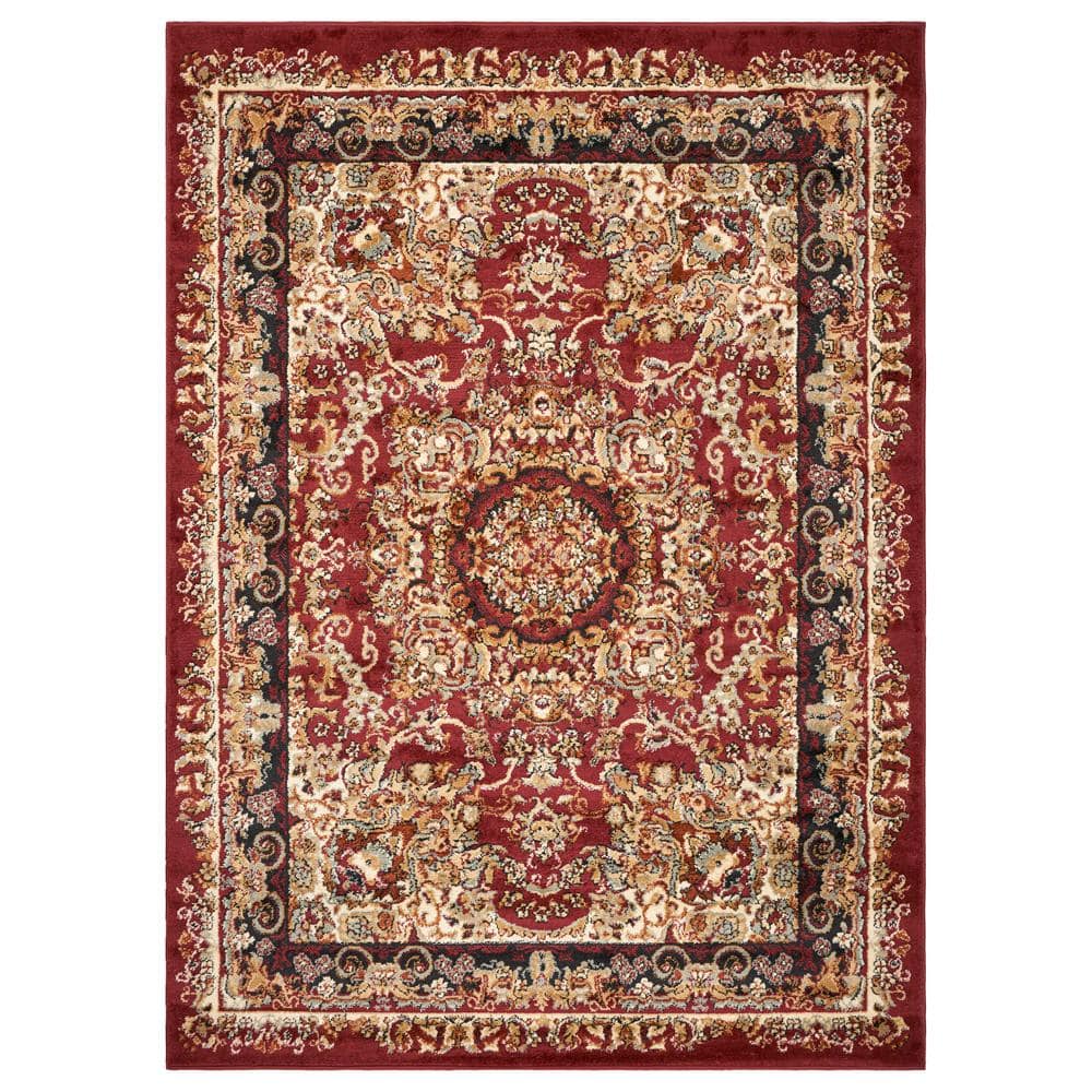 Sienna Persian Red/Black 7 ft. 9 in. x 9 ft. 5 in. Medallion Plush Indoor A