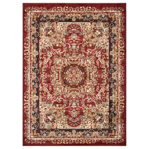 Unbranded Sienna Persian Red/Black 7 ft. 9 in. x 9 ft. 5 in. Medallion Plush Indoor Area Rug